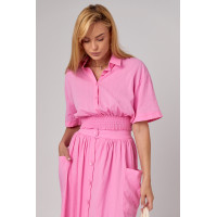 Літній спідничний костюм на гудзиках  рожевий колір