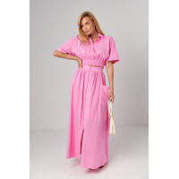 Літній спідничний костюм на гудзиках  рожевий колір