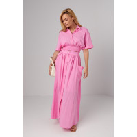 Літній спідничний костюм на гудзиках  рожевий колір