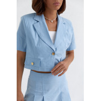 Костюм зі спідницею плісе і коротким жакетом  блакитний колір