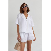 Літній костюм із шортами на зав'язках та сорочкою  молочний колір