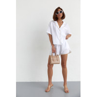 Літній костюм із шортами на зав'язках та сорочкою  молочний колір