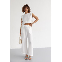 Літній жіночий костюм із брюками та топом із зав'язками  білий колір