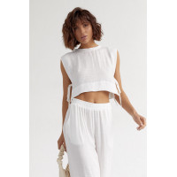 Літній жіночий костюм із брюками та топом із зав'язками  білий колір
