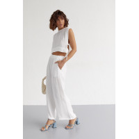 Літній жіночий костюм із брюками та топом із зав'язками  білий колір