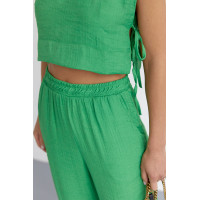 Літній жіночий костюм із брюками та топом із зав'язками  зелений колір