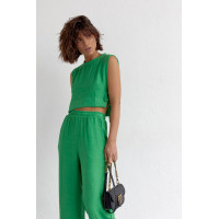 Літній жіночий костюм із брюками та топом із зав'язками  зелений колір