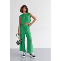 Літній жіночий костюм із брюками та топом із зав'язками  зелений колір