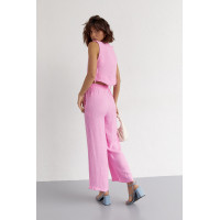 Літній жіночий костюм із брюками та топом із зав'язками  рожевий колір