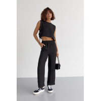 Літній жіночий костюм із брюками та топом із зав'язками  чорний колір