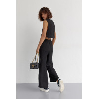 Літній жіночий костюм із брюками та топом із зав'язками  чорний колір