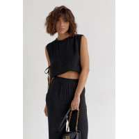 Літній жіночий костюм із брюками та топом із зав'язками  чорний колір