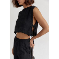 Літній жіночий костюм із брюками та топом із зав'язками  чорний колір