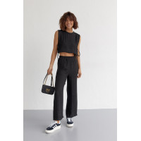 Літній жіночий костюм із брюками та топом із зав'язками  чорний колір