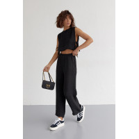 Літній жіночий костюм із брюками та топом із зав'язками  чорний колір