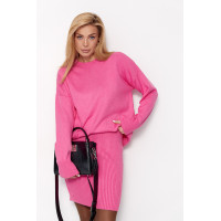 В'язаний костюм зі спідницеюолівцем та джемпером  рожевий колір