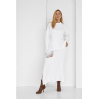 Жіночий спідничний костюм з оригінальним декором  молочний колір