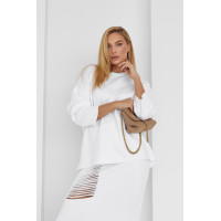 Жіночий спідничний костюм з оригінальним декором  молочний колір