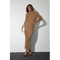 Костюм зі спідницею та вкороченою кофтою на зав'язках  коричневий колір