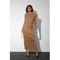 Костюм зі спідницею та вкороченою кофтою на зав'язках  коричневий колір