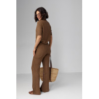 Жіночий костюм з ажурної в'язки  коричневий колір