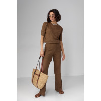 Жіночий костюм з ажурної в'язки  коричневий колір