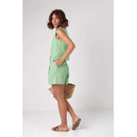 Літній жіночий костюм лляний з шортами та жилетом  салатовий колір