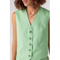 Літній жіночий костюм лляний з шортами та жилетом  салатовий колір