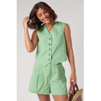 Літній жіночий костюм лляний з шортами та жилетом  салатовий колір