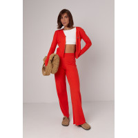 В'язаний жіночий костюм зі штанами та кардиганом  теракотовий колір