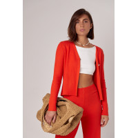 В'язаний жіночий костюм зі штанами та кардиганом  теракотовий колір