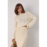 В'язаний костюм з джемпером та довгою спідницею з розрізом по нозі  бежевий колір