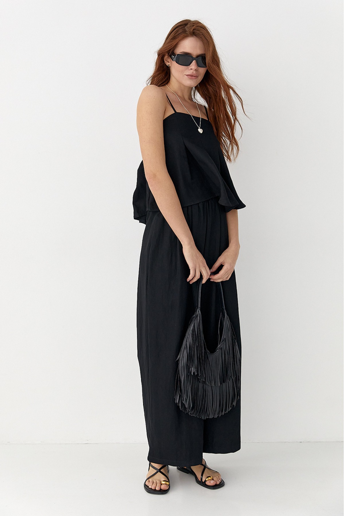 Літній костюм зі штанами та топом на бретелях  чорний колір