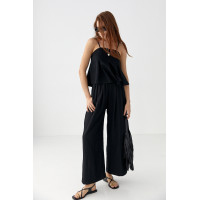 Літній костюм зі штанами та топом на бретелях  чорний колір