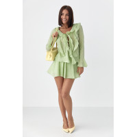 Літній костюм зі спідницею і блузою з рюшами  хакі колір