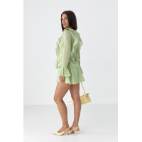 Літній костюм зі спідницею і блузою з рюшами  хакі колір