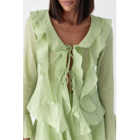 Літній костюм зі спідницею і блузою з рюшами  хакі колір