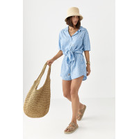 Літній квітковий костюм з шортами і сорочкою  блакитний колір