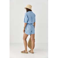 Літній квітковий костюм з шортами і сорочкою  блакитний колір