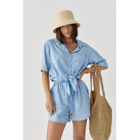 Літній квітковий костюм з шортами і сорочкою  блакитний колір