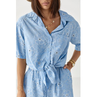 Літній квітковий костюм з шортами і сорочкою  блакитний колір