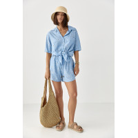 Літній квітковий костюм з шортами і сорочкою  блакитний колір