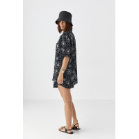 Літній квітковий костюм з шортами і сорочкою  чорний колір