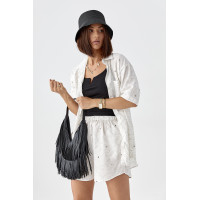 Літній квітковий костюм з шортами і сорочкою  молочний колір