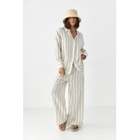 Літній костюм у смужку зі штанами та сорочкою  світлокоричневий колір