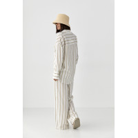 Літній костюм у смужку зі штанами та сорочкою  світлокоричневий колір