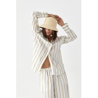 Літній костюм у смужку зі штанами та сорочкою  світлокоричневий колір