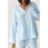 Мусліновий костюм із сорочкою і шортами  блакитний колір