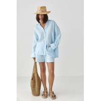 Мусліновий костюм із сорочкою і шортами  блакитний колір