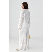 Вільний літній костюм із блузою на зав'язках  білий колір